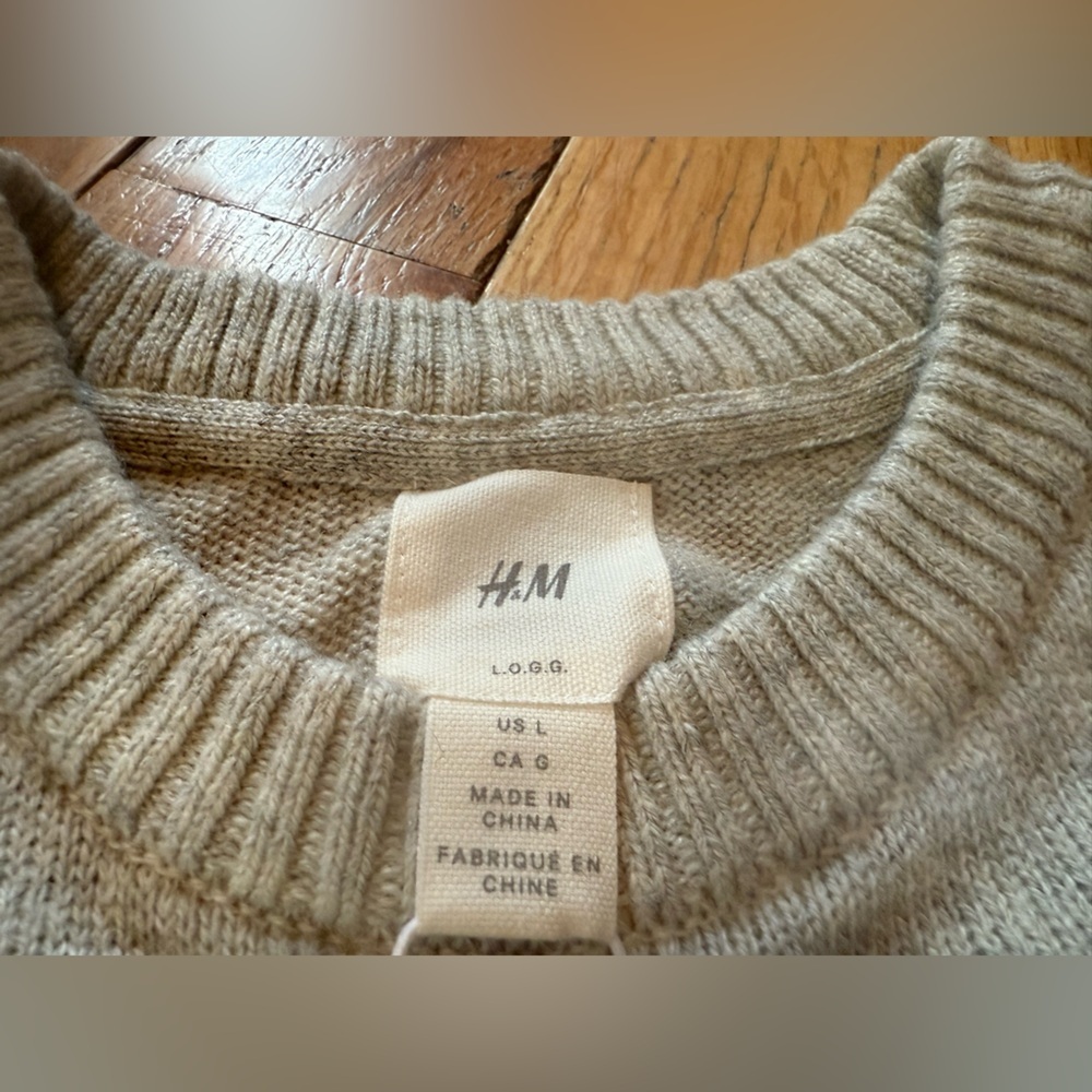 H&M Men's Light Gray Crew Neck Wool Blend Sweater Size L NWT - Picture 3 of 11